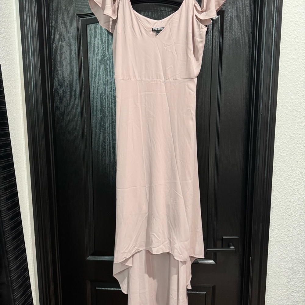 Express Blush High-Low Dress with Ruffle Sleeves